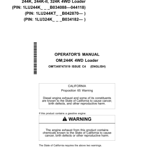 John Deere 244K, 244K-II, 324K Loaders Operator's Manuals (OMT349747X19) - Image 1