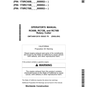 John Deere RC60B, RC72B, RC78B Rotary Cutter Operator's Manual (OMT349812X19) - Image 1