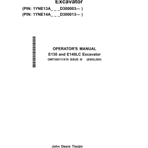 John Deere E140LC, E130 Excavators Operator's Manuals (OMT350111X19) - Image 1