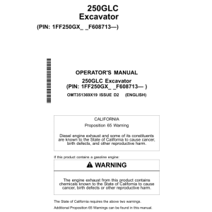 John Deere 250GLC Excavators Operator's Manuals (OMT351369X19) - Image 1