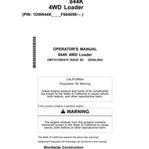 John Deere 844K SERIES II Loaders Operator's Manuals (OMT351580X19) - Image 1