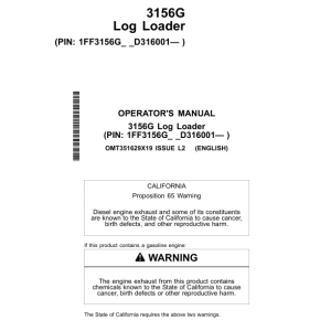 John Deere 3156G Log Loaders Operator's Manuals (OMT351629X19) - Image 1