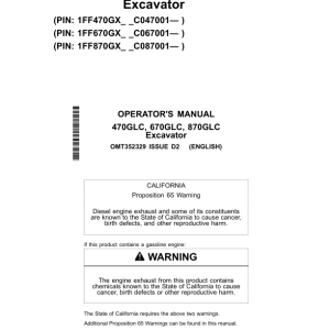 John Deere 470GLC Excavators Operator's Manuals (OMT352329) - Image 1