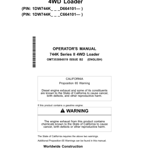 John Deere 744K SERIES II Loaders Operator's Manuals (OMT353084X19) - Image 1
