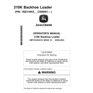 John Deere 310K Backhoe Loaders Operator's Manuals (OMT353392X19) - Image 1