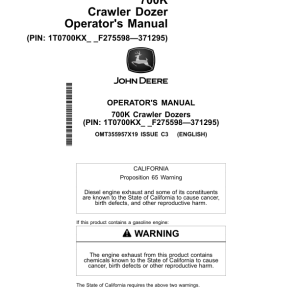 John Deere 700K Crawler Dozers Operator's Manuals (OMT355957X19) - Image 1