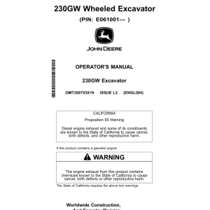 John Deere 230GW Excavators Operator's Manuals (OMT356703X19) - Image 1