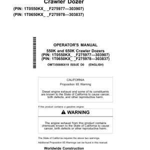 John Deere 550K, 650K Crawler Dozers Operator's Manuals (OMT356886X19) - Image 1