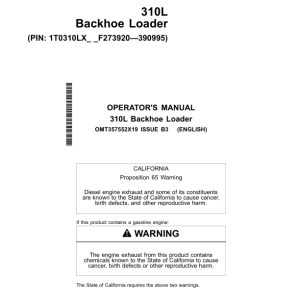 John Deere 310L Backhoe Loaders Operator's Manuals (OMT357552X19) - Image 1