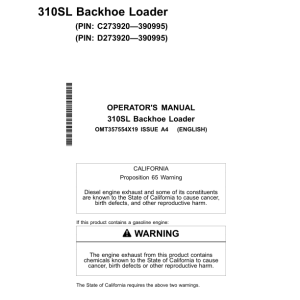 John Deere 310SL Backhoe Loaders Operator's Manuals (OMT357554X19) - Image 1