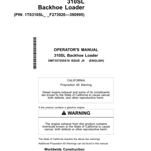 John Deere 310SL Backhoe Loaders Operator's Manuals (OMT357555X19) - Image 1