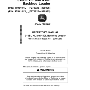 John Deere 310SL HL, 410L Backhoe Loaders Operator's Manuals (OMT357557X19) - Image 1