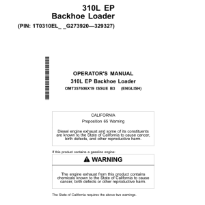 John Deere 310L EP Backhoe Loaders Operator's Manuals (OMT357606X19) - Image 1