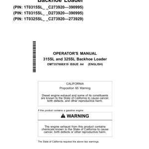 John Deere 315SL, 325SL Backhoe Loaders Operator's Manuals (OMT357608X19) - Image 1