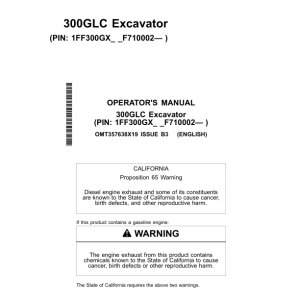 John Deere 300GLC Excavators Operator's Manuals (OMT357638X19) - Image 1