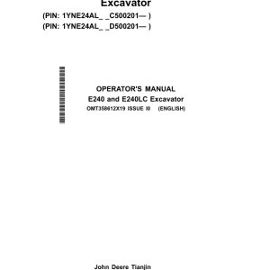 John Deere E240, E240LC Excavators Operator's Manuals (OMT358612X19) - Image 1