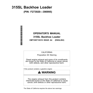 John Deere 315SL Backhoe Loaders Operator's Manuals (OMT358715X19) - Image 1