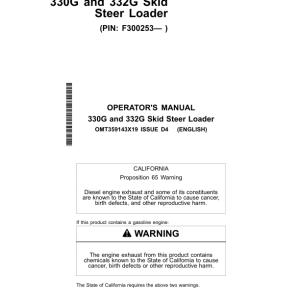 John Deere 330G, 332G Skid Steers Operator's Manuals (OMT359143X19) - Image 1