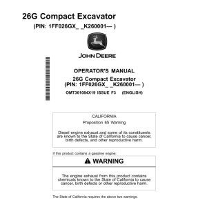 John Deere 26G Excavators Operator's Manuals (OMT361084X19) - Image 1