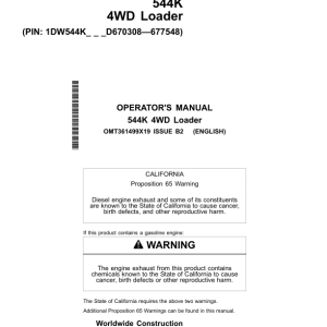 John Deere 544K Loaders Operator's Manuals (OMT361499X19) - Image 1