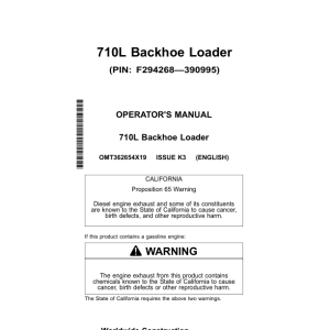 John Deere 710L Backhoe Loaders Operator's Manuals (OMT362654X19) - Image 1