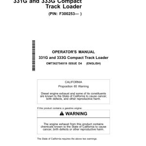 John Deere 331G, 333G Skid Steers Operator's Manuals (OMT362754X19) - Image 1