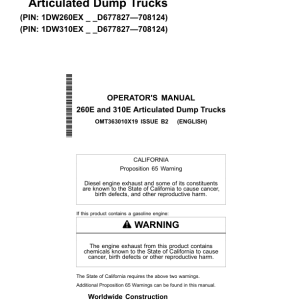 John Deere 260E, 310E Articulated Dump Trucks Operator's Manuals (OMT363010X19) - Image 1