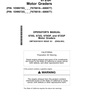 John Deere 670G, 670GP, 672G, 672GP Motor Graders Operator's Manuals (OMT363018X19) - Image 1