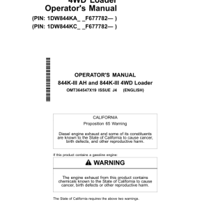 John Deere 844K SERIES III, 844K SERIES III AH Loaders Operator's Manuals (OMT364547X19) - Image 1