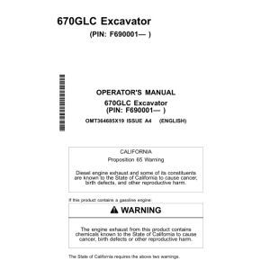 John Deere 670GLC Excavators Operator's Manuals (OMT364685X19) - Image 1