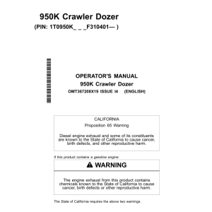 John Deere 950K Crawler Dozers Operator's Manuals (OMT367208X19) - Image 1