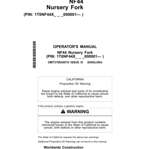 John Deere NF44 Worksite Pro Attachments Operator's Manuals (OMT370636X19) - Image 1