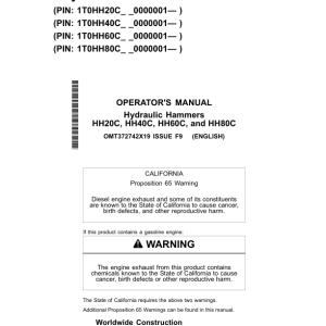 John Deere HH20C, HH40C, HH60C, HH80C Worksite Pro Attachments Operator's Manuals (OMT372742X19) - Image 1