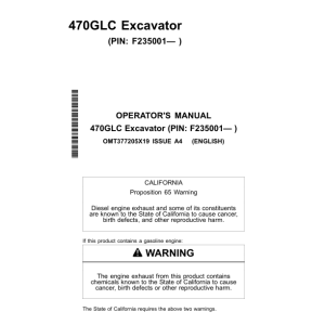 John Deere 470GLC Excavators Operator's Manuals (OMT377205X19) - Image 1