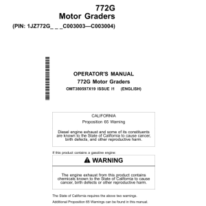 John Deere 772G Motor Graders Operator's Manuals (OMT380597X19) - Image 1