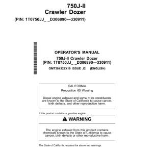 John Deere 750J-II Crawler Dozers Operator's Manuals (OMT384322X19) - Image 1