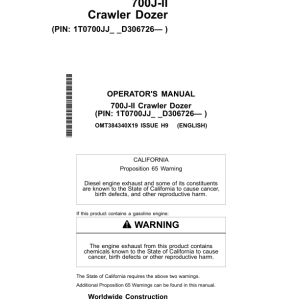 John Deere 700J-II Crawler Dozers Operator's Manuals (OMT384340X19) - Image 1