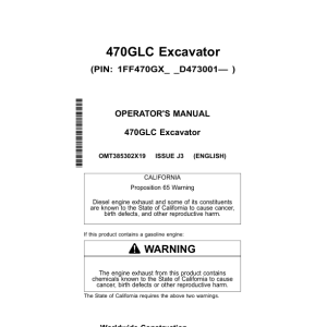 John Deere 470GLC Excavators Operator's Manuals (OMT385302X19) - Image 1