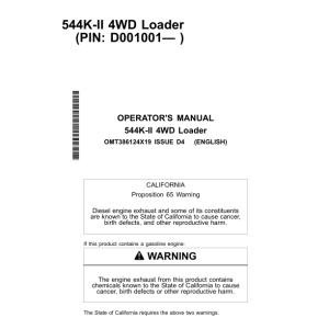 John Deere 544K SERIES II Loaders Operator's Manuals (OMT386124X19) - Image 1