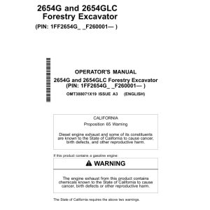 John Deere 2654G, 2654GLC Forestry Excavator Operator's Manuals (OMT388071X19) - Image 1