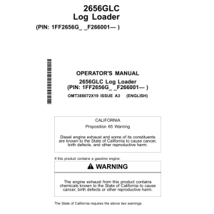 John Deere 2656GLC Log Loaders Operator's Manuals (OMT388072X19) - Image 1