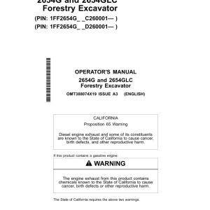 John Deere 2654G, 2654GLC Forestry Excavator Operator's Manuals (OMT388074X19) - Image 1