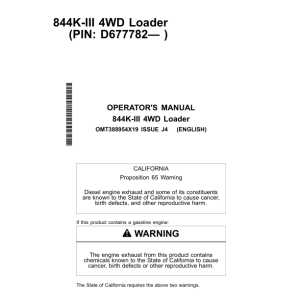 John Deere 844K SERIES III Loaders Operator's Manuals (OMT388954X19) - Image 1