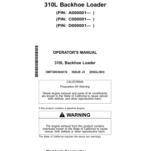 John Deere 310L Backhoe Loaders Operator's Manuals (OMT390394X19) - Image 1