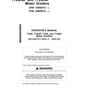 John Deere 770G, 770GP, 772G, 772GP Motor Graders Operator's Manuals (OMT390957X19) - Image 1