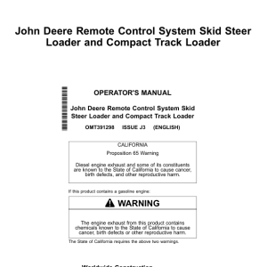 John Deere 330G, 332G, 331G, 333G, 320G, 324G, 325G, 312GR, 314G, 316GR, 318G Skid Steers Operator's Manuals (OMT391298) - Image 1