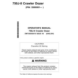 John Deere 750J-II Crawler Dozers Operator's Manuals (OMT392850X19) - Image 1