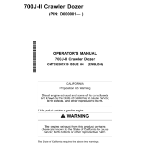John Deere 700J-II Crawler Dozers Operator's Manuals (OMT392867X19) - Image 1