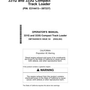 John Deere 331G, 333G Skid Steers Operator's Manuals (OMT394559X19) - Image 1