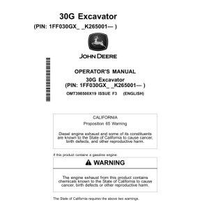 John Deere 30G Excavators Operator's Manuals (OMT398500X19) - Image 1